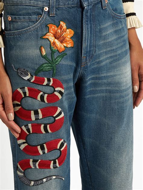 gucci fakes jeans womens|gucci snake embroidered jeans.